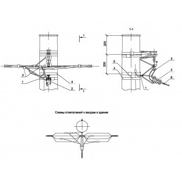 Ответвление в одну сторону СИП4-4 к вводам в здание от промежуточной одноцепной деревянной опоры IEK