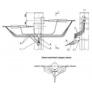 Ответвление в одну сторону СИП4-4 к вводам в здание от анкерной одноцепной деревянной опоры IEK
