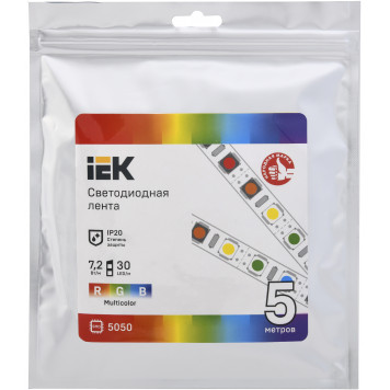 Лента светодиодная 5м LSR-5050RGB30-7,2-IP20-12В IEK-2