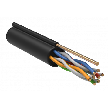 ITK Витая пара U/UTP кат.5E 4х2х24AWG solid LDPE c металлическим тросом 1,2мм черный (305м)