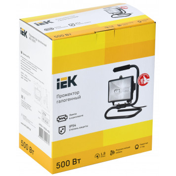 Прожектор галогенный ИО500П (переноска) IP54 черный IEK-1