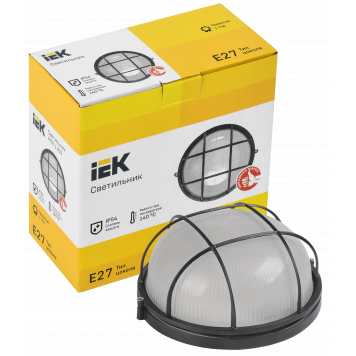 Светильник НПП1302 круг с решеткой 60Вт IP54 черный IEK-2